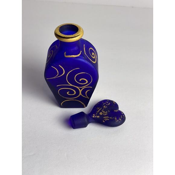Vintage Royal Blue 24 Carat Gold Perfume Bottle Swirl Hand Painted Made In Italy - Picture 4 of 9